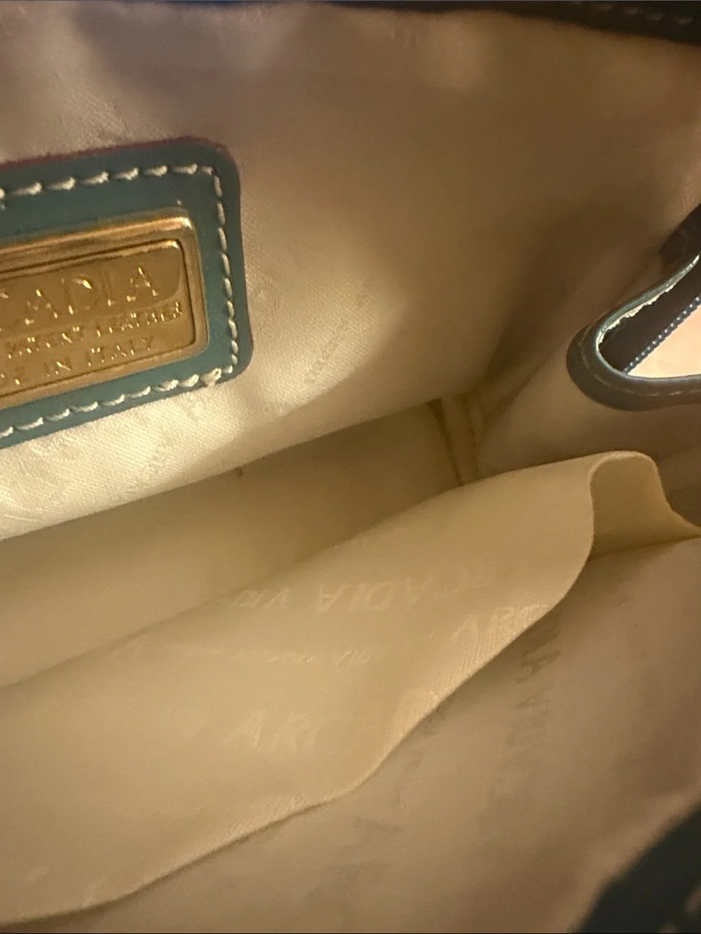 Arcadia Teal Interior Cosmetic Pouch with Gold Plaque